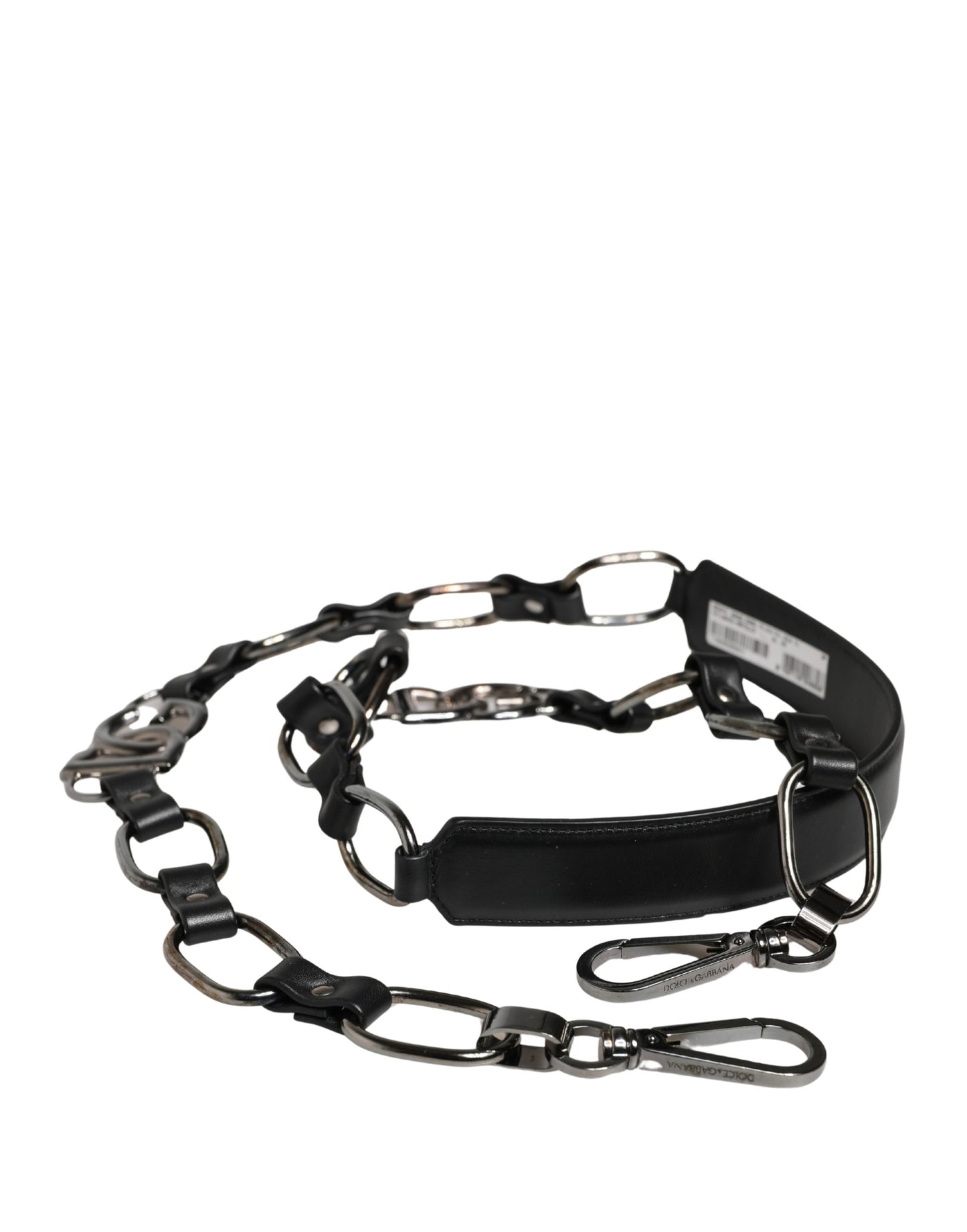 Dolce & Gabbana Black Leather Silver Chain Bag Accessory Shoulder Strap