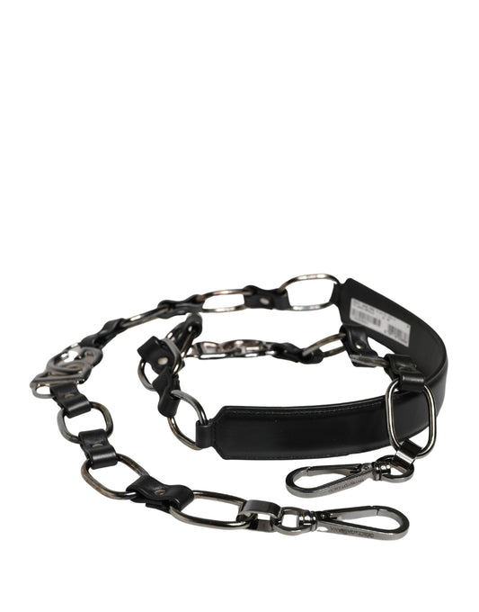 Dolce & Gabbana Black Leather Silver Chain Bag Accessory Shoulder Strap