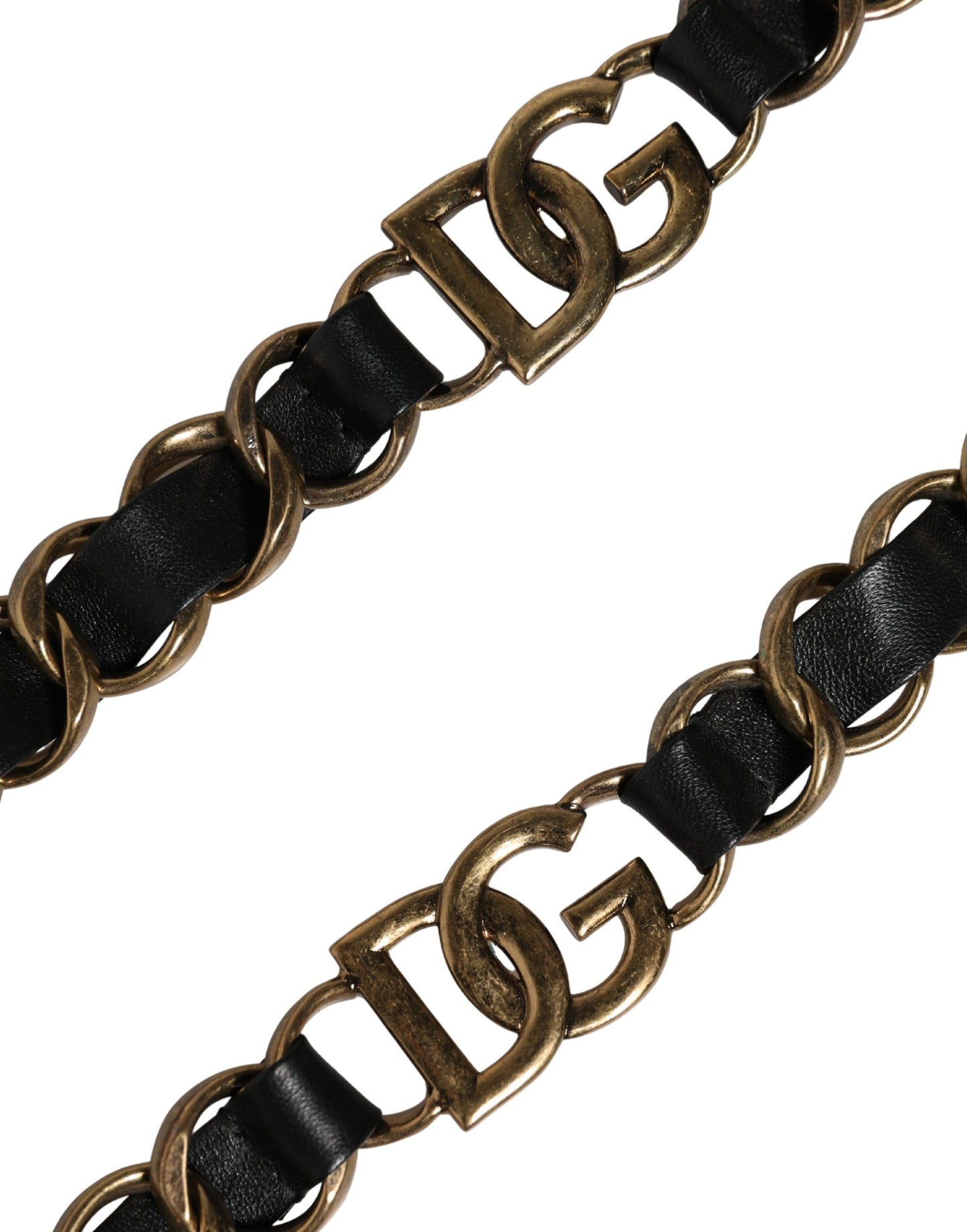 Dolce & Gabbana Black Leather Gold Chain Bag Accessory Shoulder Strap