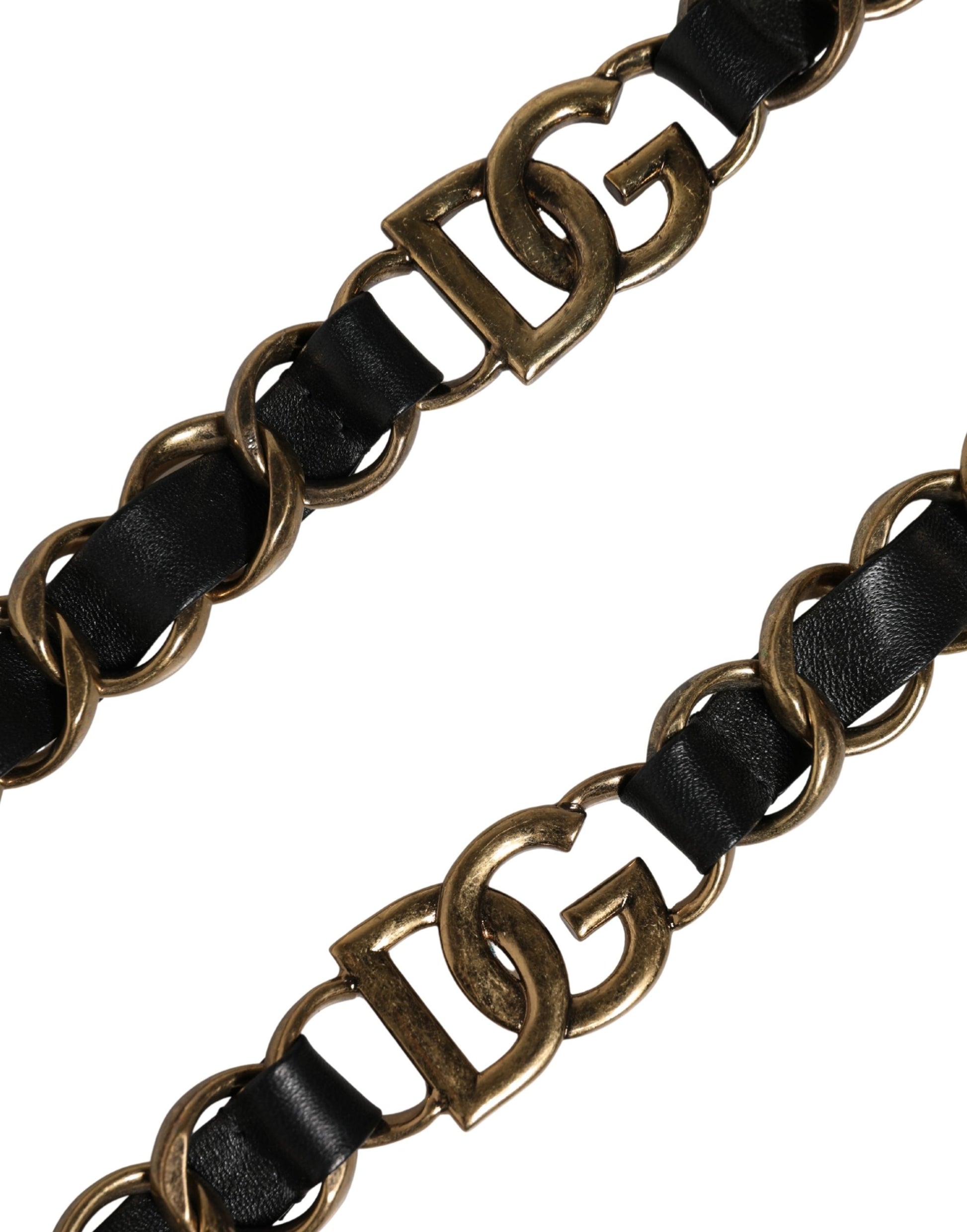 Dolce & Gabbana Black Leather Gold Chain Bag Accessory Shoulder Strap