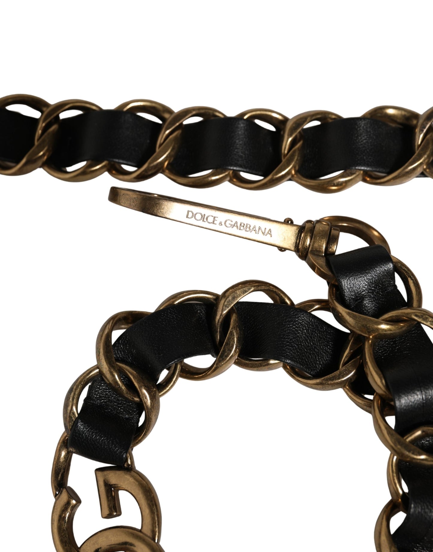 Dolce & Gabbana Black Leather Gold Chain Bag Accessory Shoulder Strap