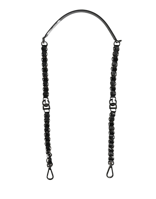 Dolce & Gabbana Black Leather Silver Chain Bag Accessory Shoulder Strap