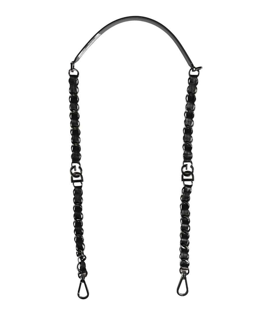 Dolce & Gabbana Black Leather Silver Chain Bag Accessory Shoulder Strap