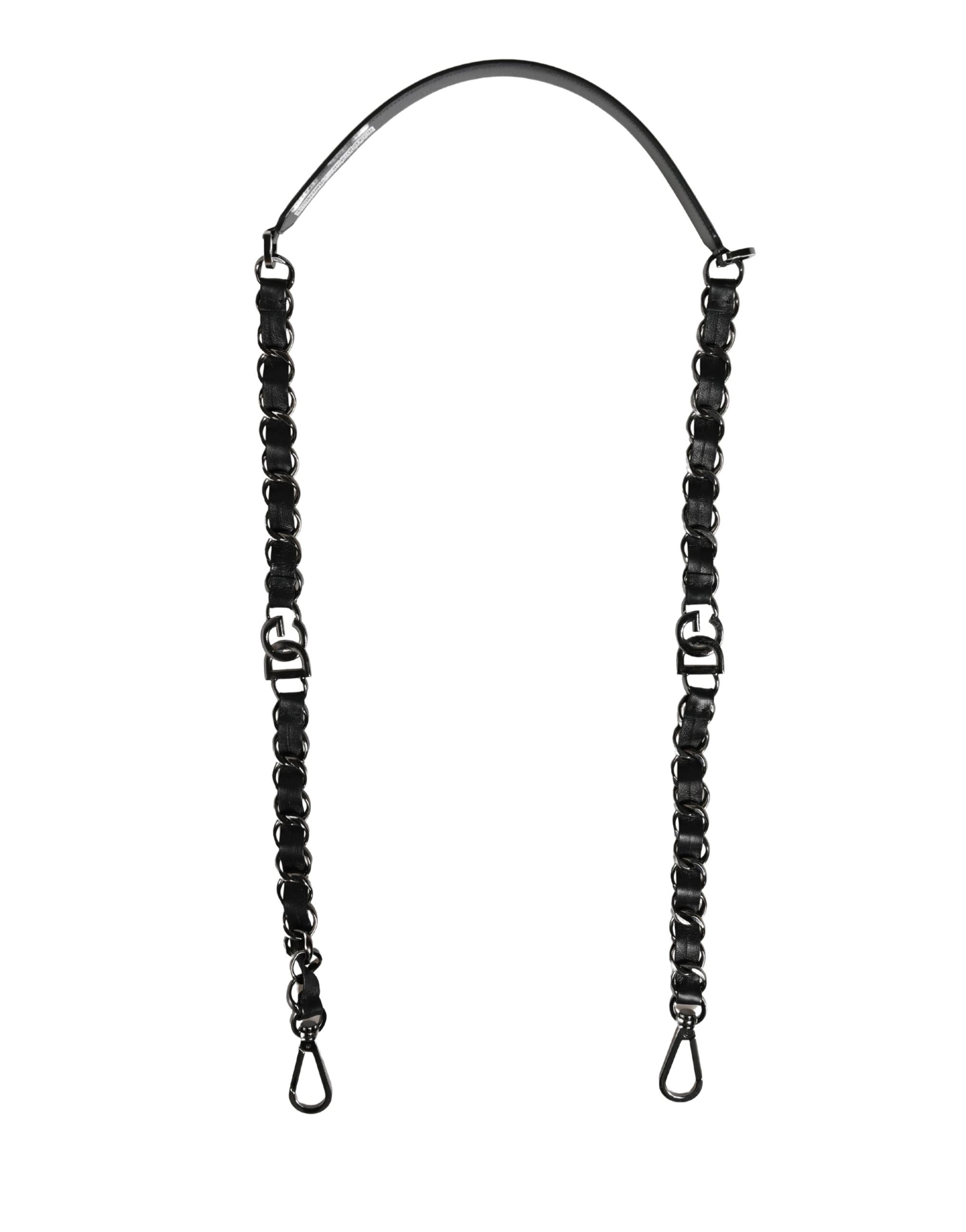 Dolce & Gabbana Black Leather Silver Chain Bag Accessory Shoulder Strap