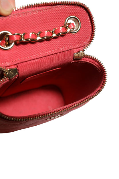 Chanel Red Caviar Quilted Small Vertical Coco Beauty Vanity Case with Chain