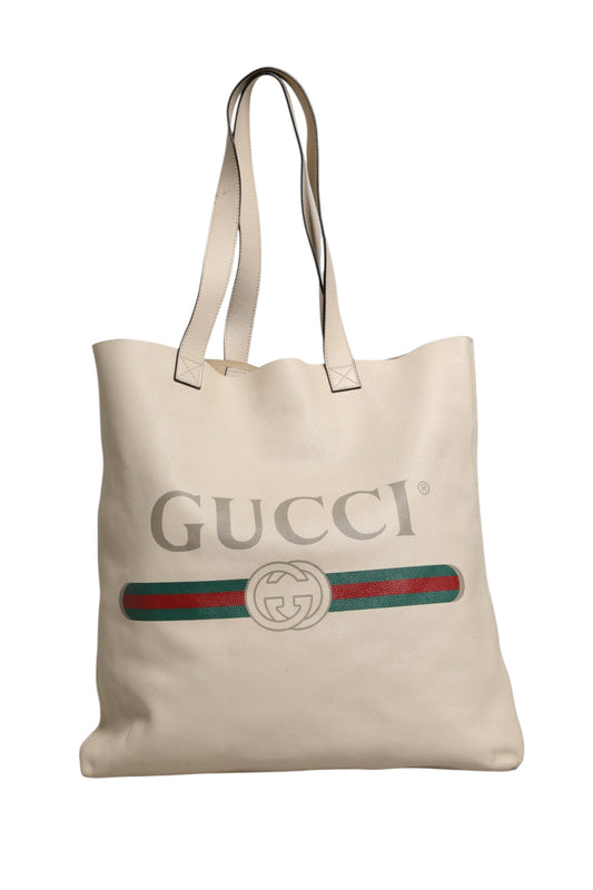 Gucci White Web Sherry Logo Print Tote Bag