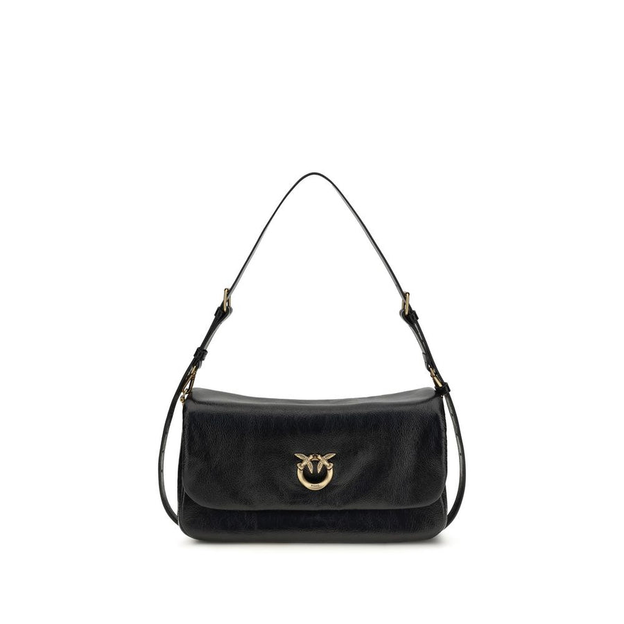 PINKO Black Calf Leather Bos Taurus Shoulder Bag