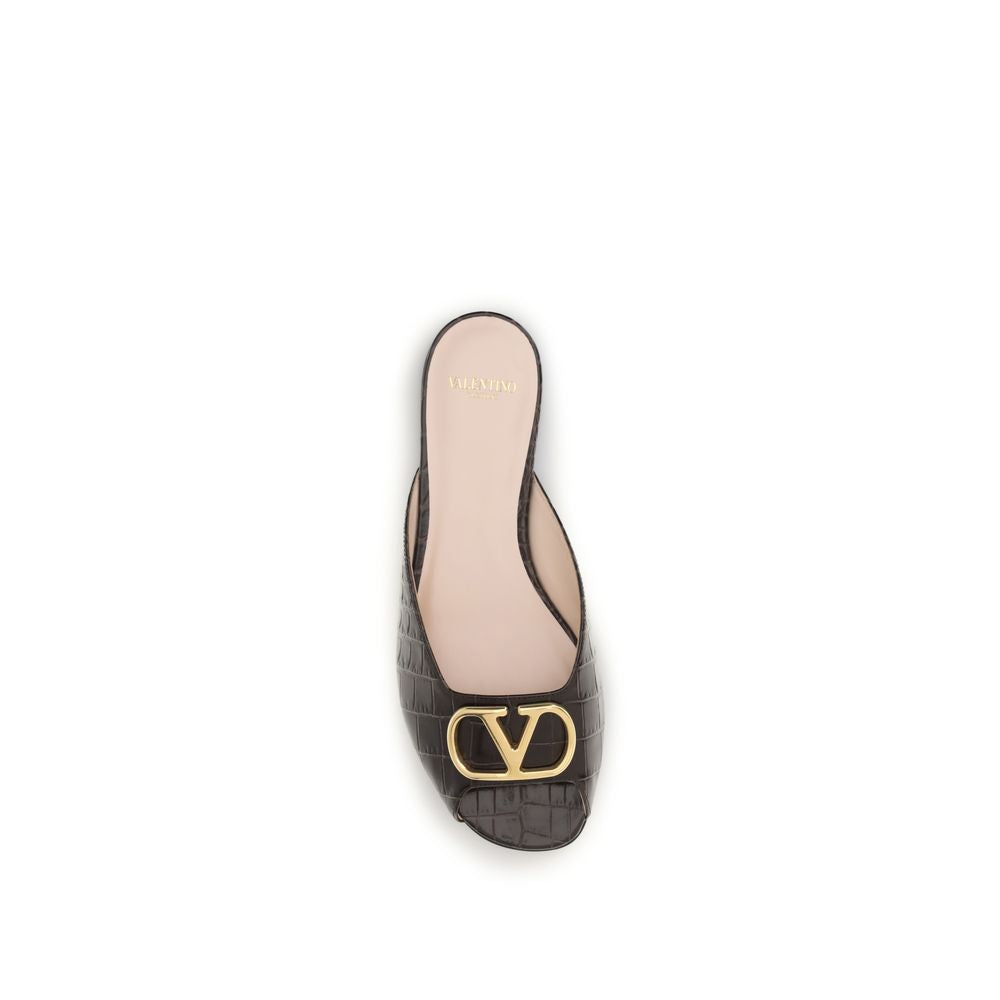 Valentino Garavani Brown Calf Leather Bos Taurus Flat Sandals