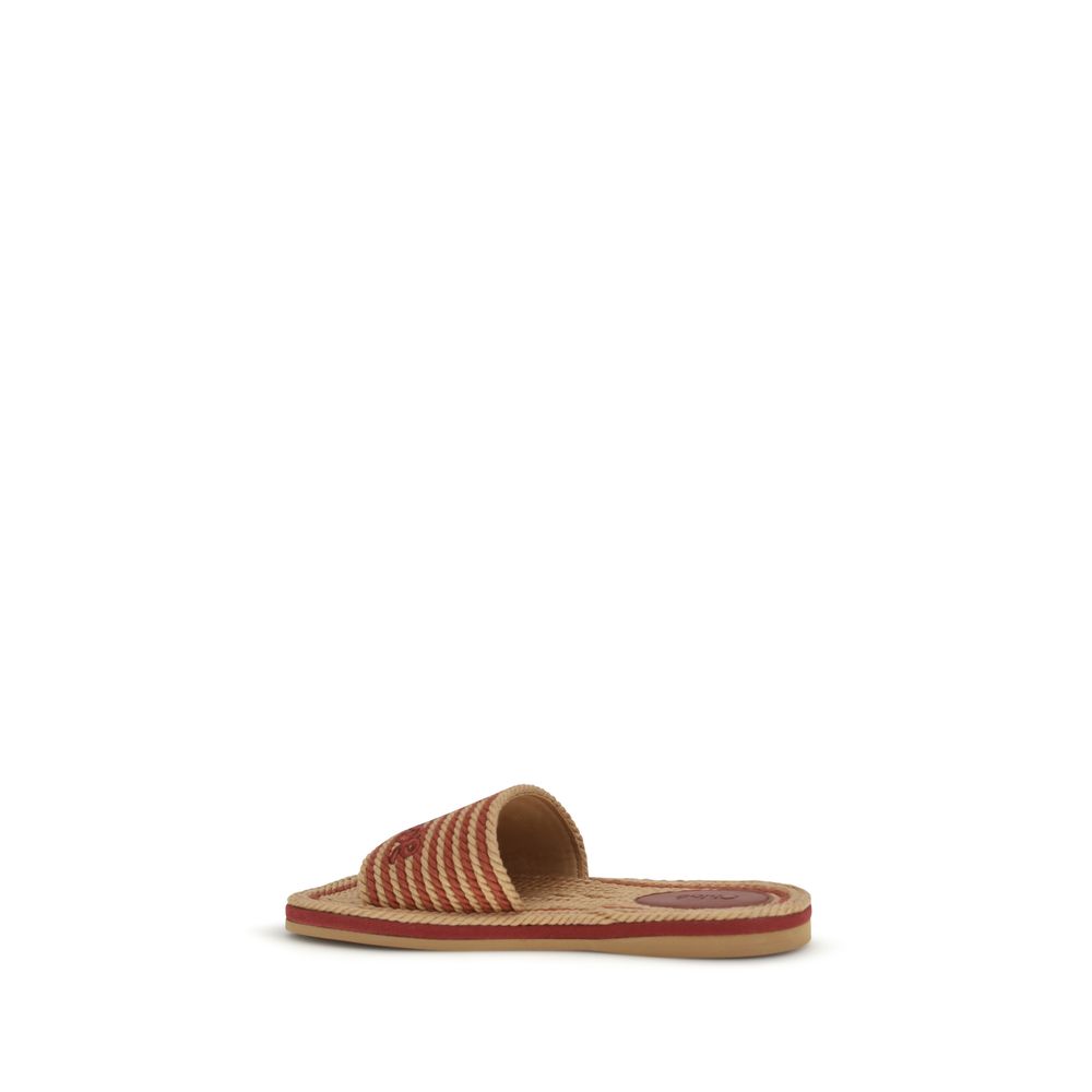 Chloé Brown Raffia Slippers