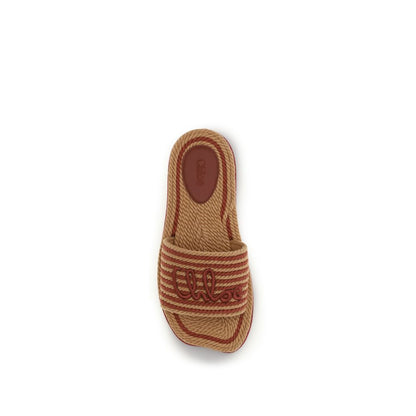Chloé Brown Raffia Slippers