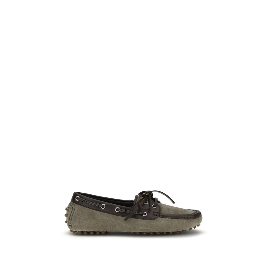 Brunello Cucinelli Gray Calf Leather Bos Taurus Slip-On Loafers