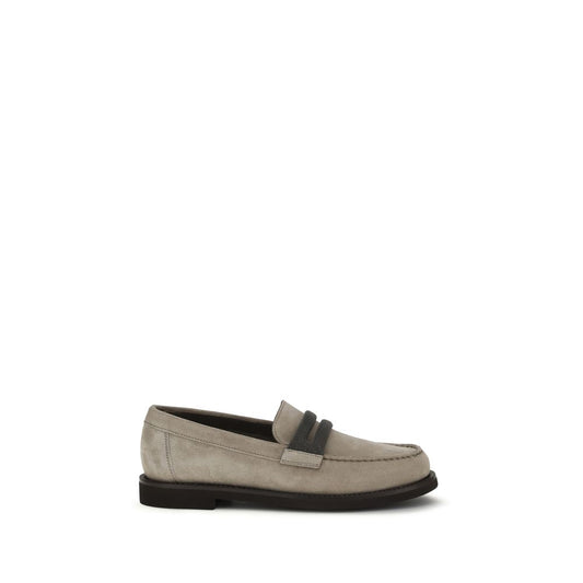 Brunello Cucinelli Gray Calf Leather Bos Taurus Slip-On Loafers