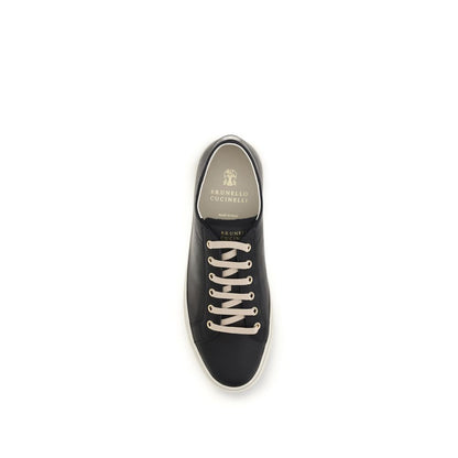 Brunello Cucinelli Black Calf Leather Bos Taurus Low Top Sneakers