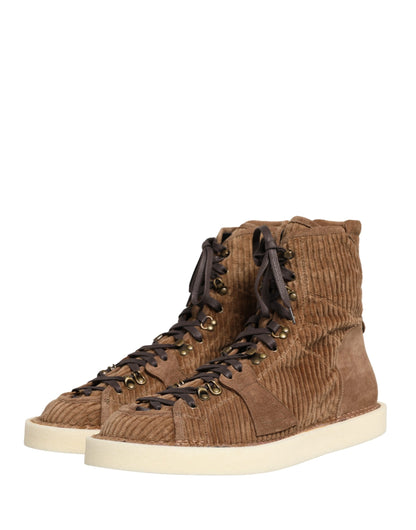 Dolce & Gabbana Brown Corduroy High Top Oxford Boots