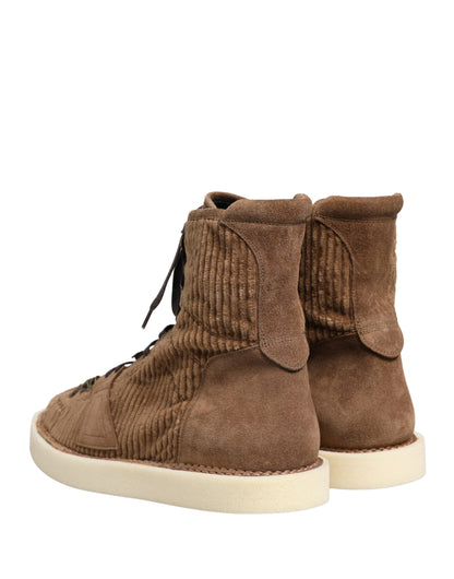 Dolce & Gabbana Brown Corduroy High Top Oxford Boots