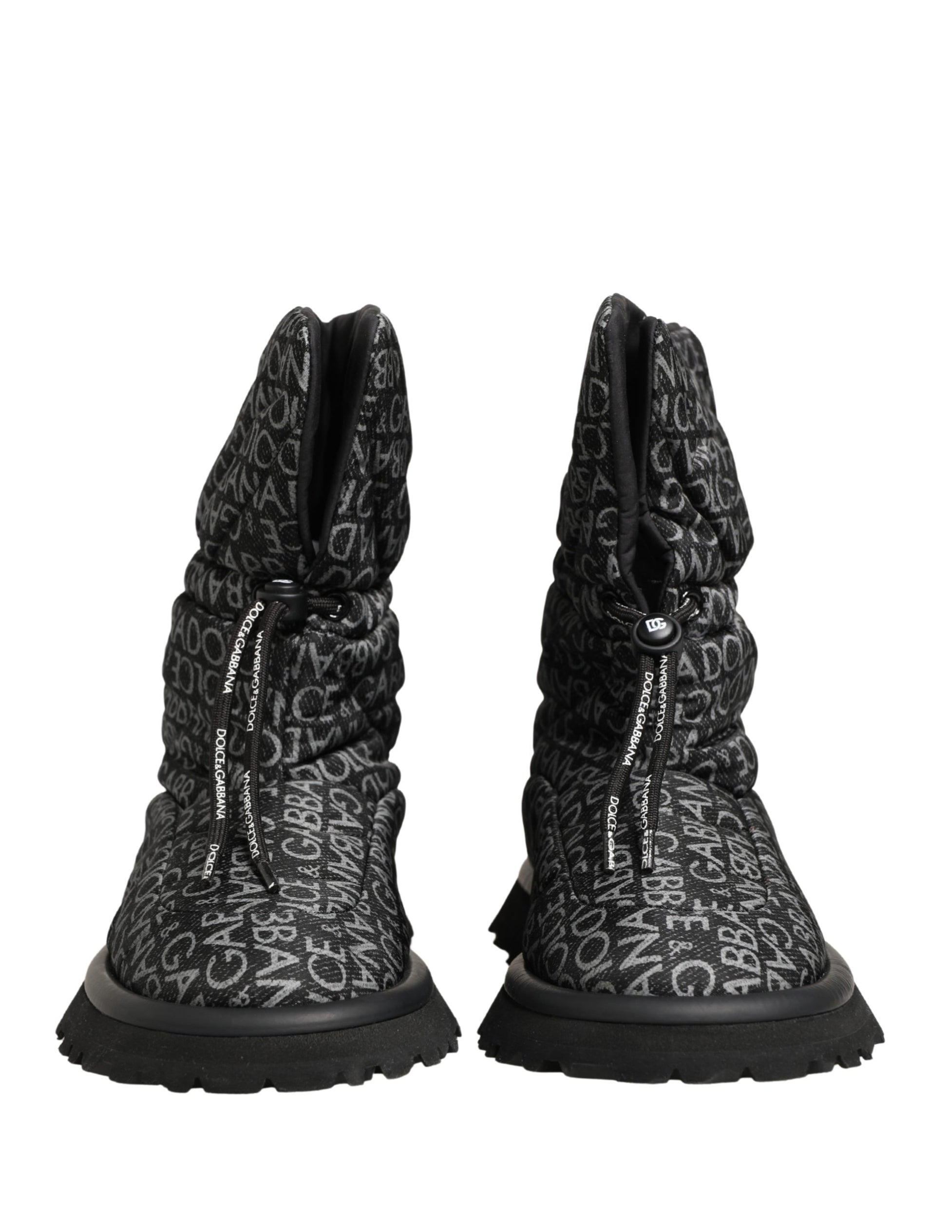 Dolce & Gabbana Black Logo Print Lace Up Snow Boots Shoes