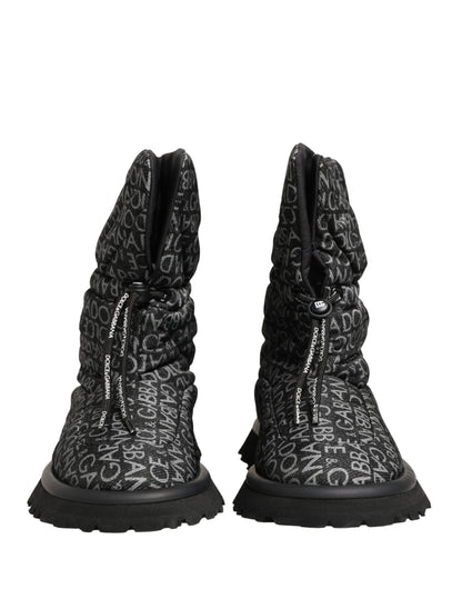 Dolce & Gabbana Black Logo Print Lace Up Snow Boots Shoes