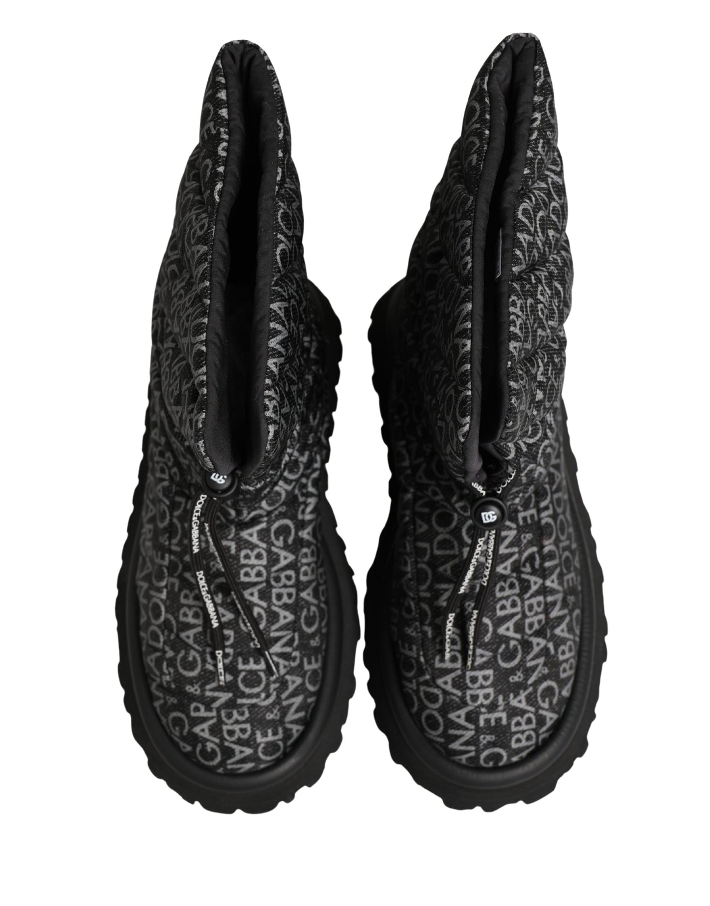 Dolce & Gabbana Black Logo Print Lace Up Snow Boots Shoes