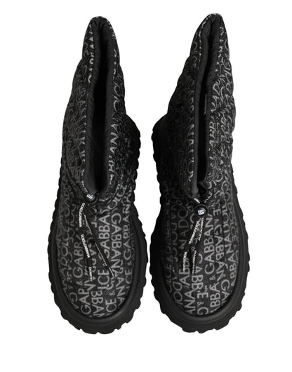 Dolce & Gabbana Black Logo Print Lace Up Snow Boots Shoes