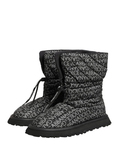 Dolce & Gabbana Black Logo Print Lace Up Snow Boots Shoes
