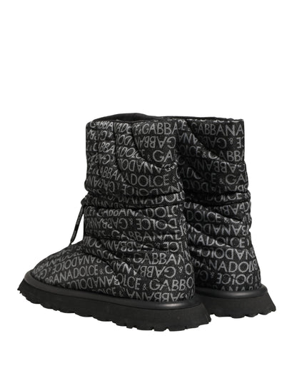 Dolce & Gabbana Black Logo Print Lace Up Snow Boots Shoes