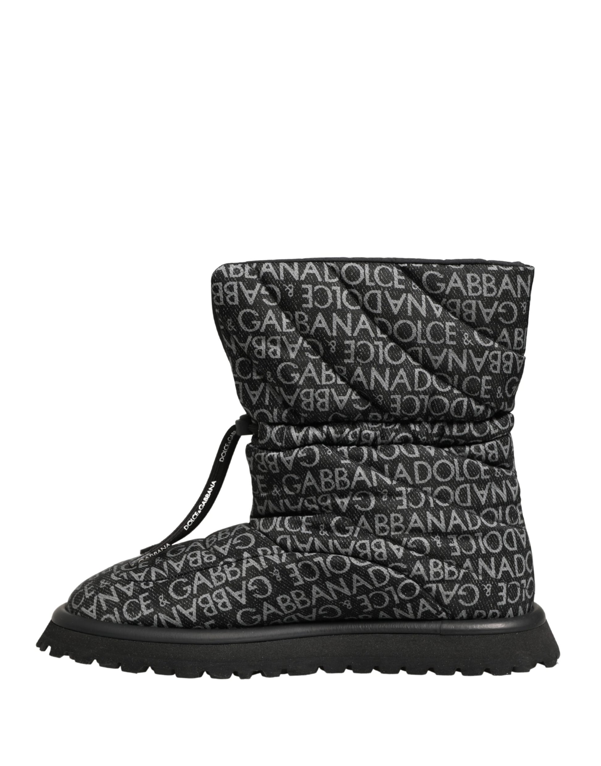 Dolce & Gabbana Black Logo Print Lace Up Snow Boots Shoes