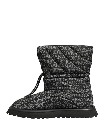 Dolce & Gabbana Black Logo Print Lace Up Snow Boots Shoes