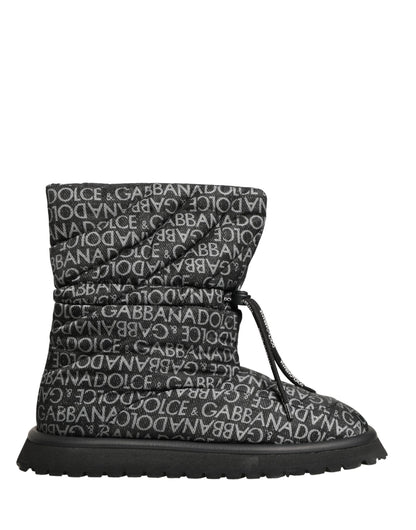 Dolce & Gabbana Black Logo Print Lace Up Snow Boots Shoes