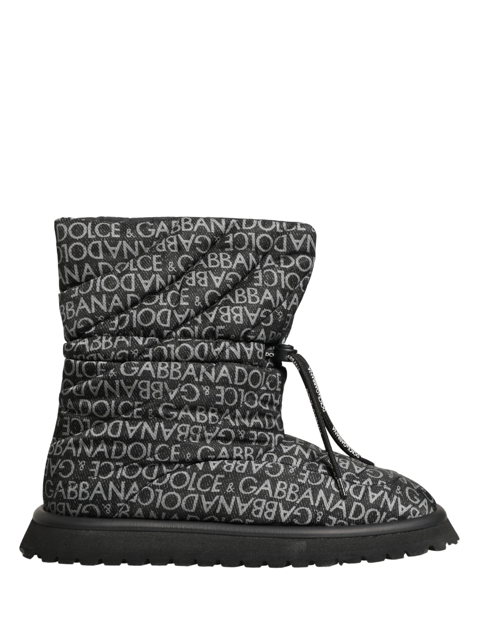 Dolce & Gabbana Black Logo Print Lace Up Snow Boots Shoes