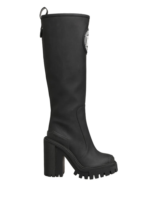 Dolce & Gabbana Black Rubberised Leather High Boots Shoes