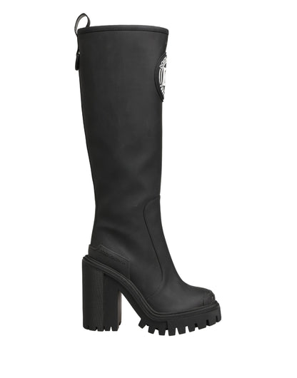 Dolce & Gabbana Black Rubberised Leather High Boots Shoes