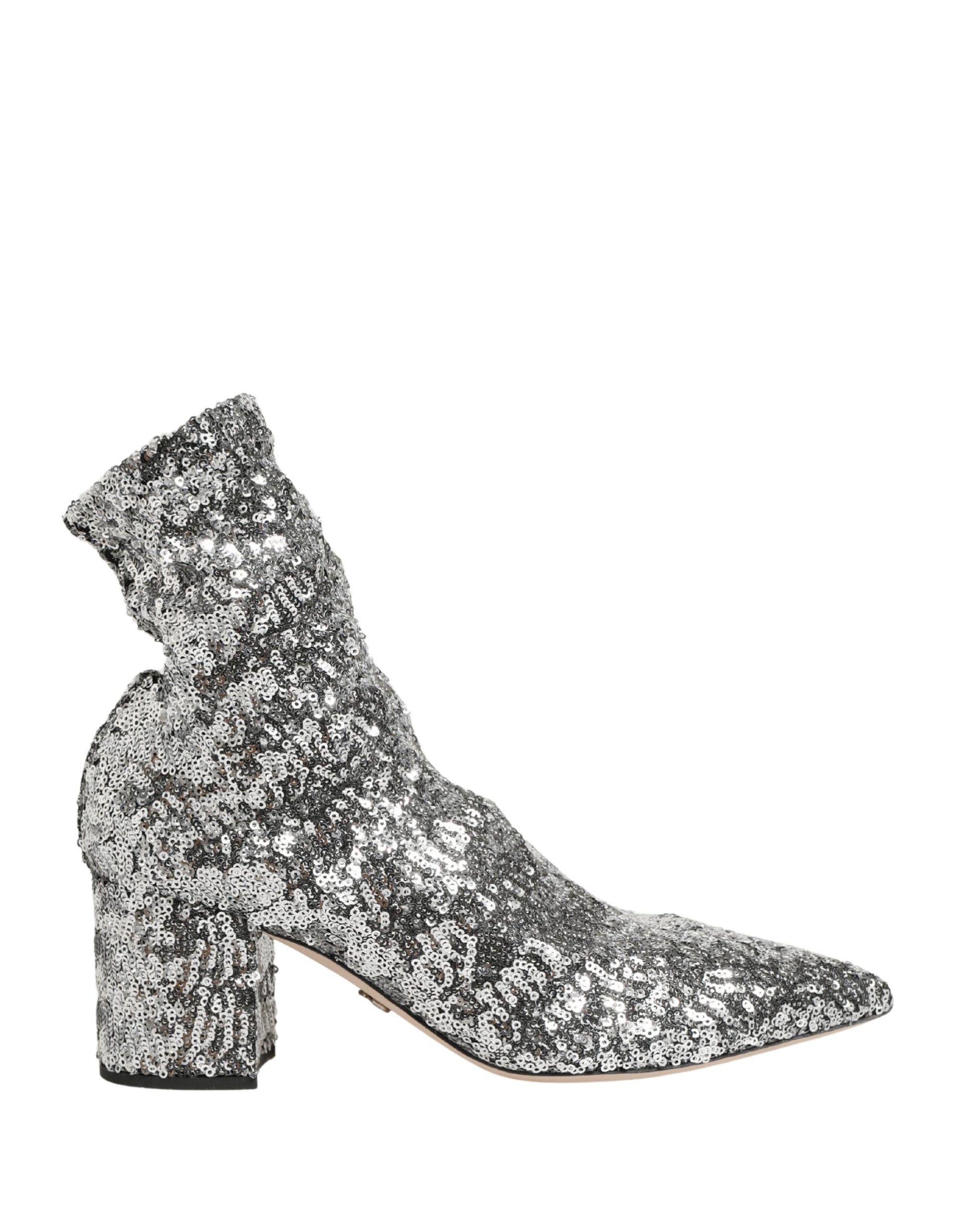 Dolce & Gabbana Silver Sequined Short Boots Stretch Shoes
