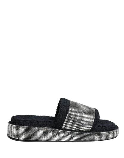 Dolce & Gabbana Black Crystal Embellished Platform Slides Shoes