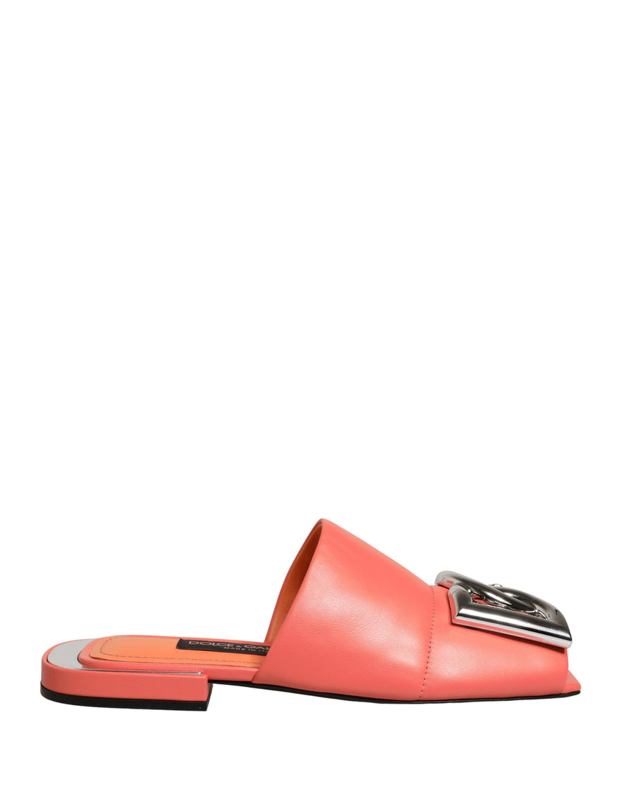 Dolce & Gabbana Orange DG Logo Leather Flats Sandals Shoes