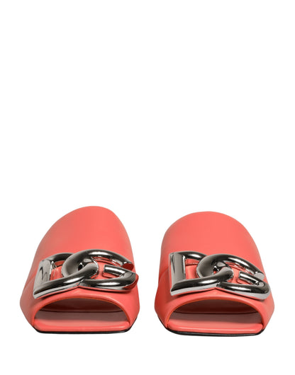 Dolce & Gabbana Orange DG Logo Leather Flats Sandals Shoes
