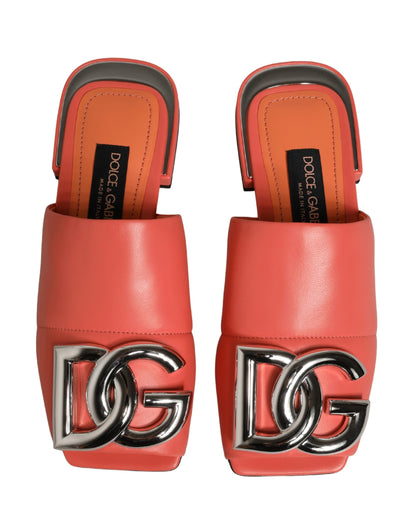 Dolce & Gabbana Orange DG Logo Leather Flats Sandals Shoes