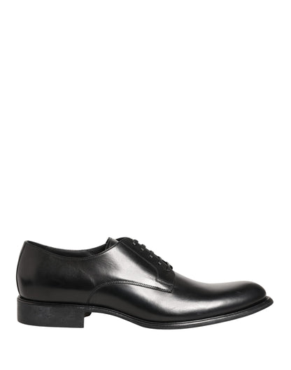 Dolce & Gabbana Black Calfskin Leather Derby Men Dress Shoes
