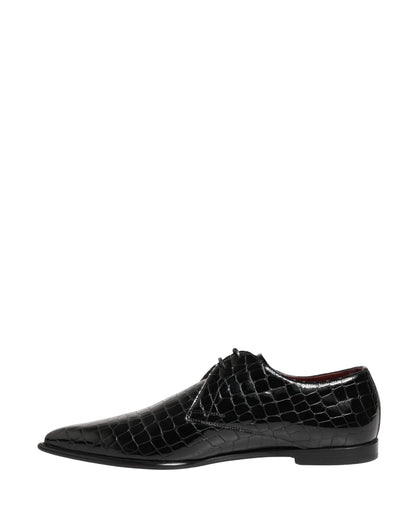 Dolce & Gabbana Black Exotic Leather Derby Men Dress Shoes