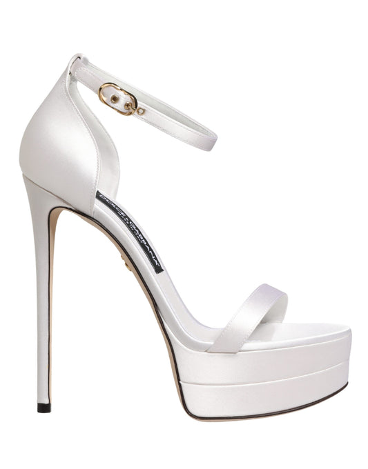 Dolce & Gabbana White Platform Ankle Strap Sandals Shoes