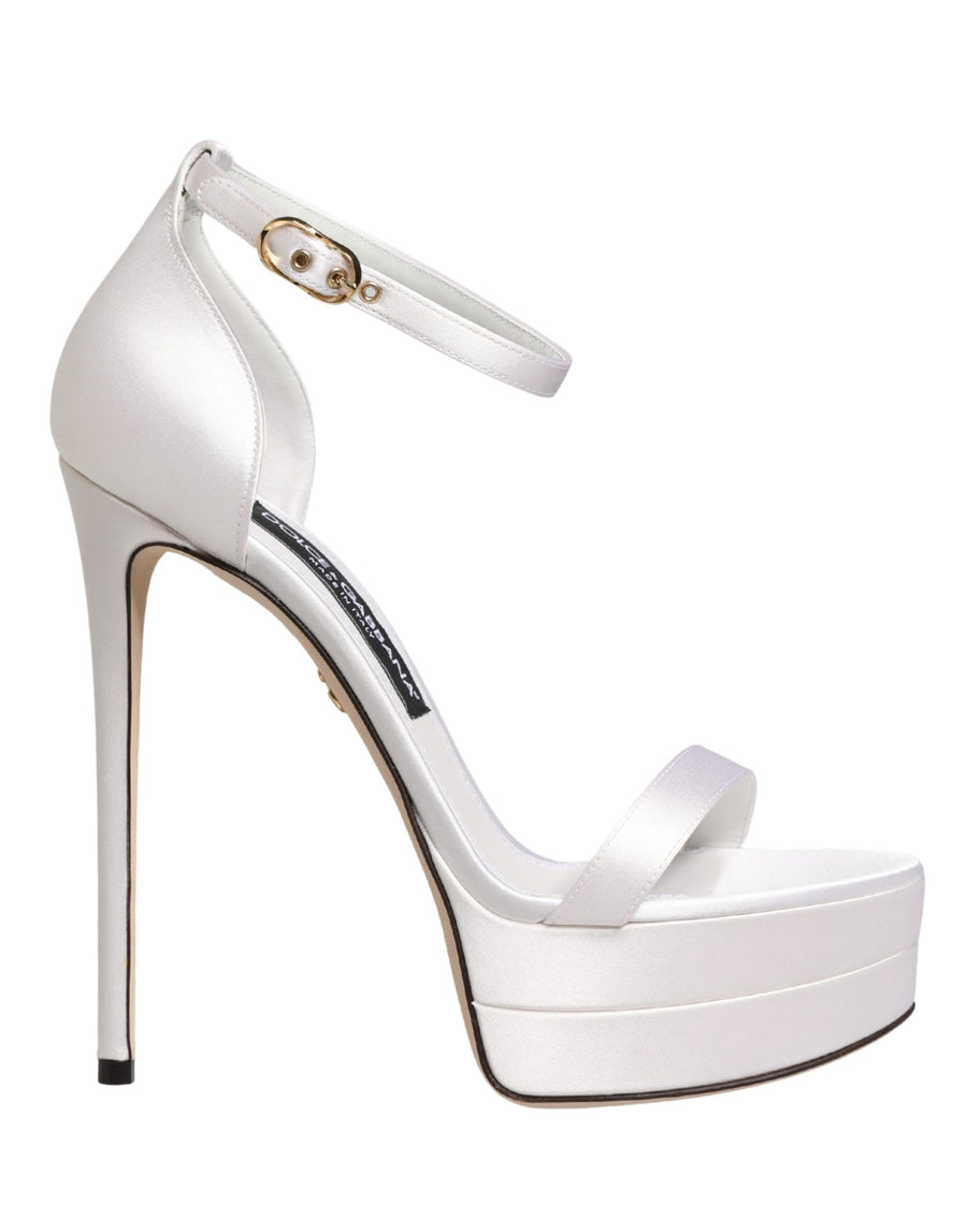 Dolce & Gabbana White Platform Ankle Strap Sandals Shoes