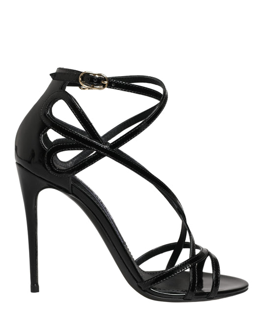 Dolce & Gabbana Black Leather Stiletto Heel Sandals Shoes