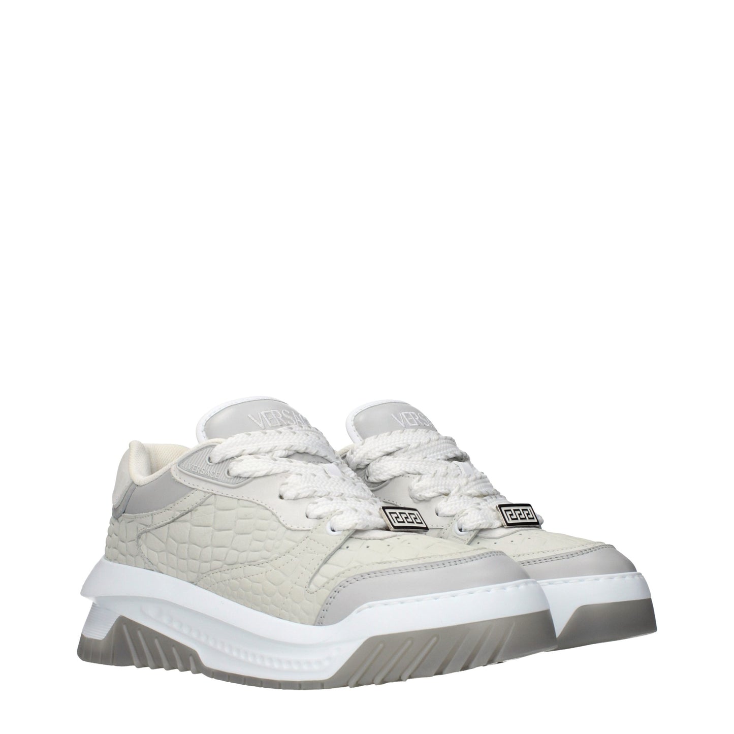 Versace Gray Leather Low Top Sneakers