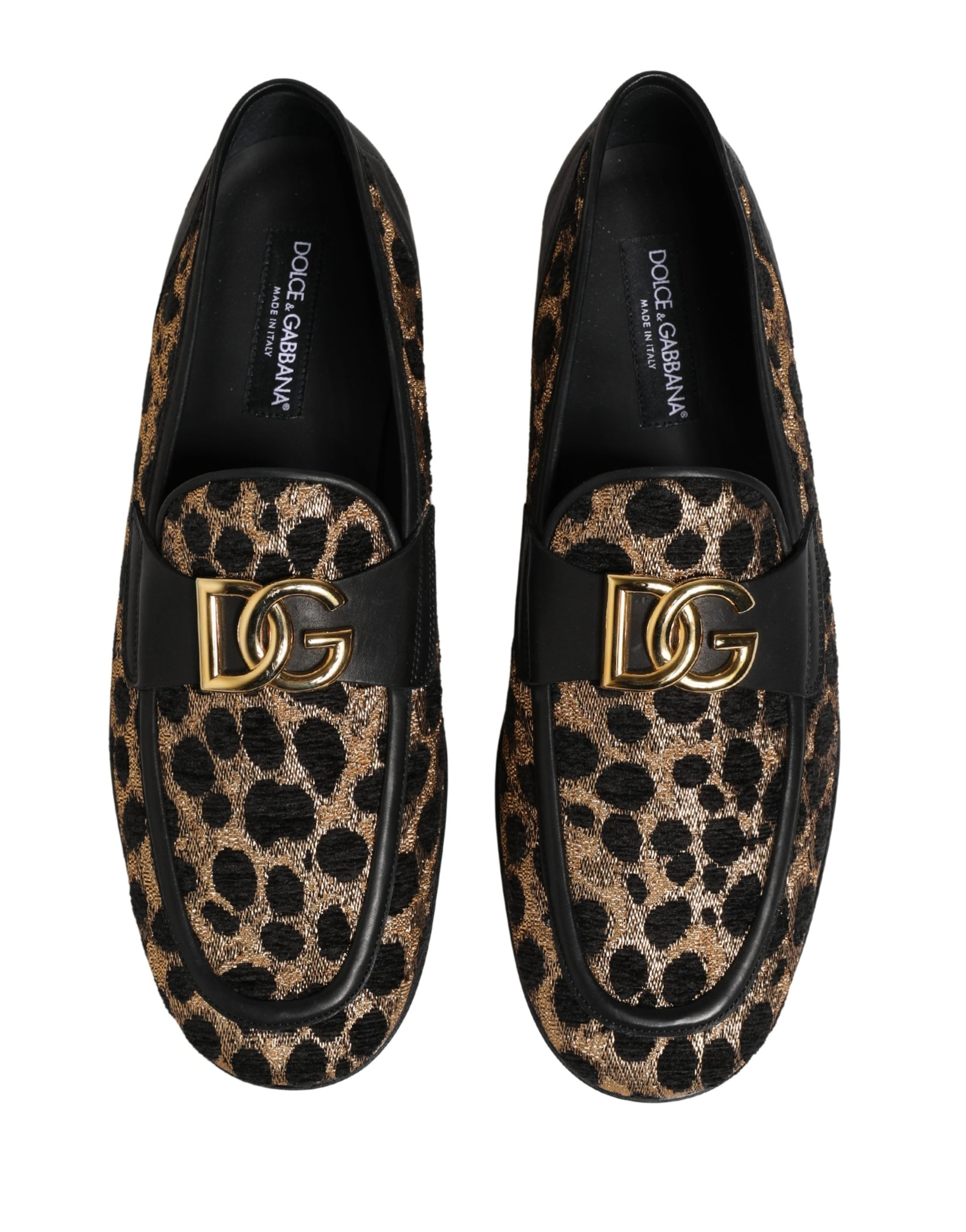 Dolce & Gabbana Black Gold Leopard Pony Skin Loafers Shoes