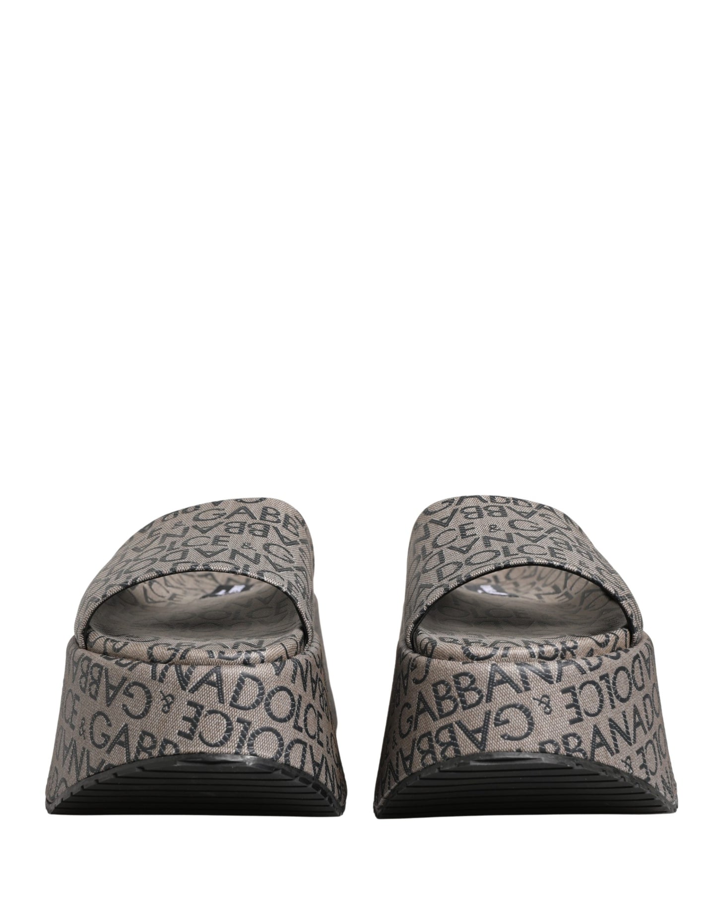 Dolce & Gabbana Gray Leather Monogram Logo Sandals Shoes