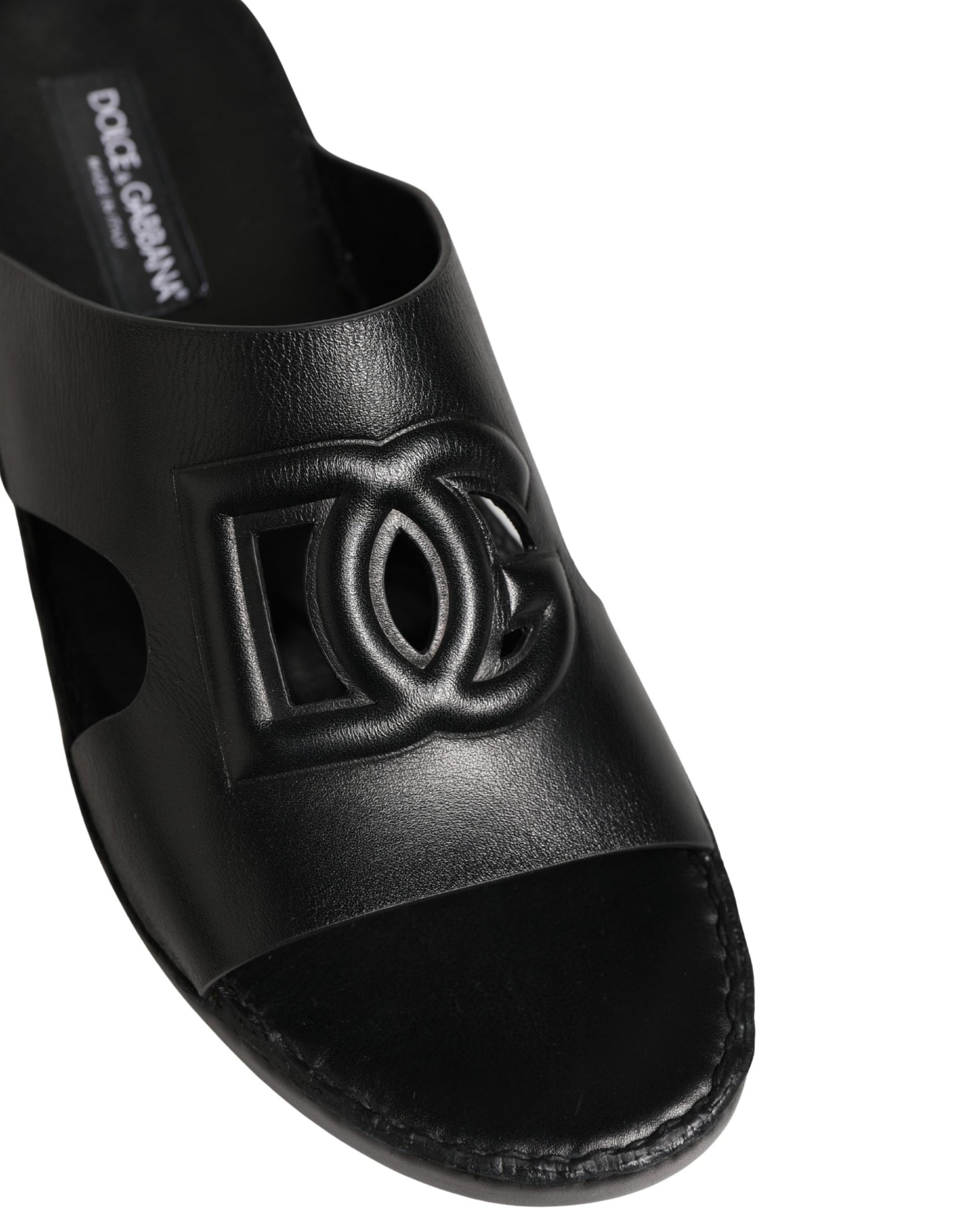 Dolce & Gabbana Black Leather Cutout DG Logo Sandals Shoes
