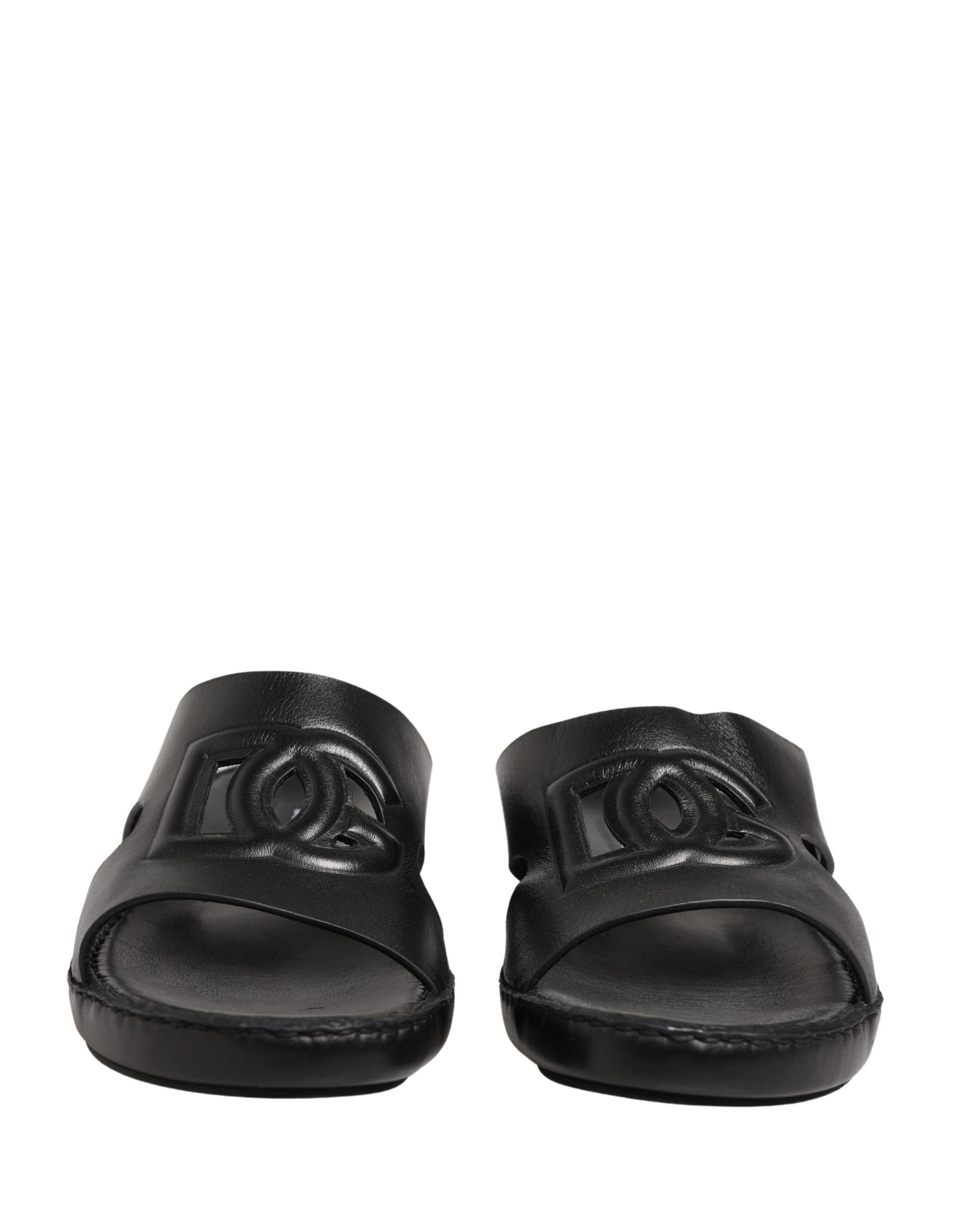 Dolce & Gabbana Black Leather Cutout DG Logo Sandals Shoes