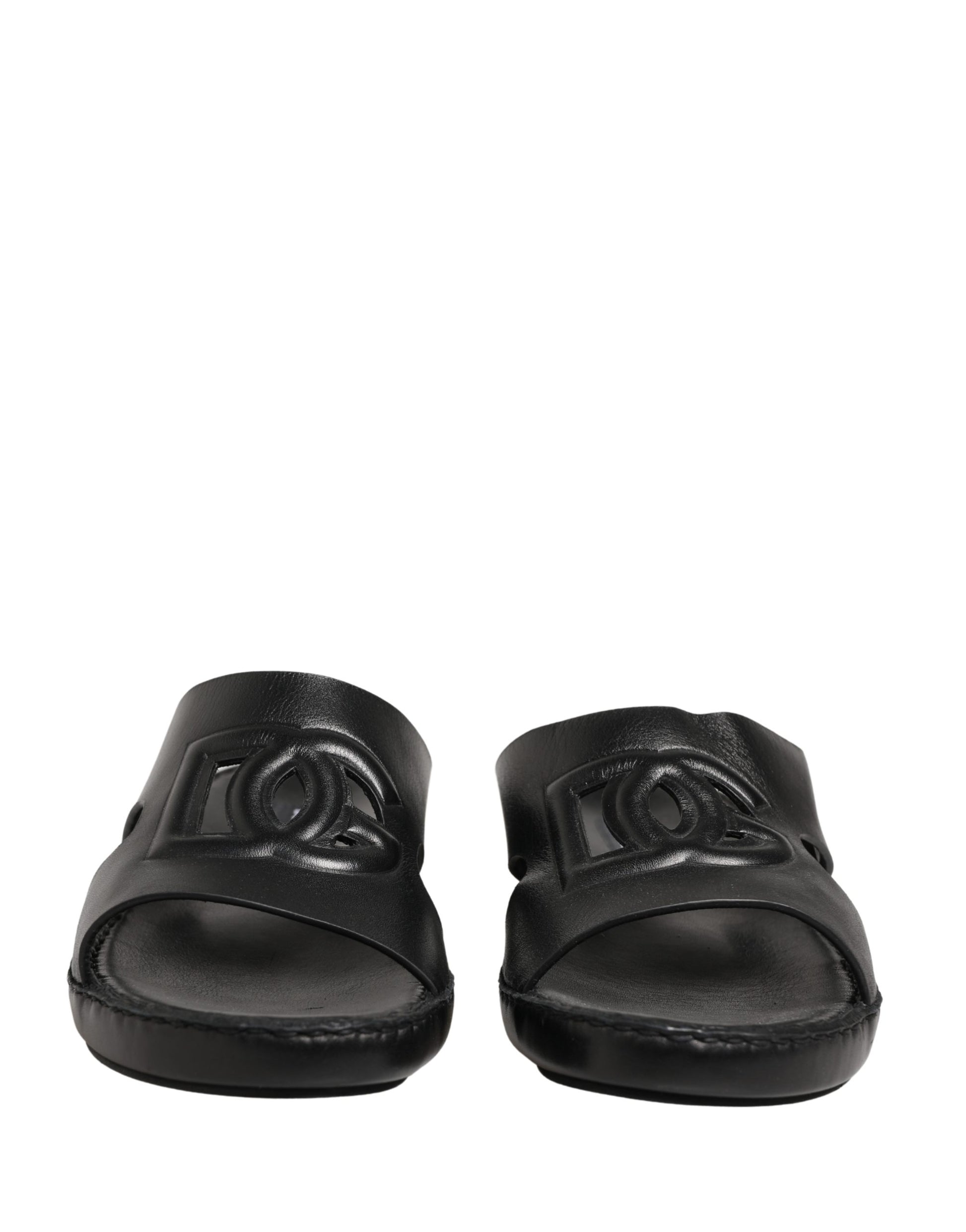 Dolce & Gabbana Black Leather Cutout DG Logo Sandals Shoes