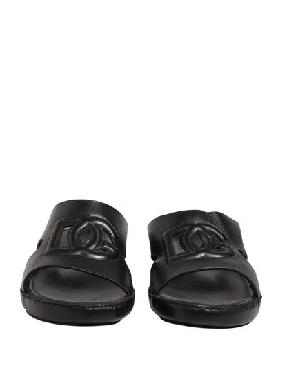 Dolce & Gabbana Black Leather Cutout DG Logo Sandals Shoes