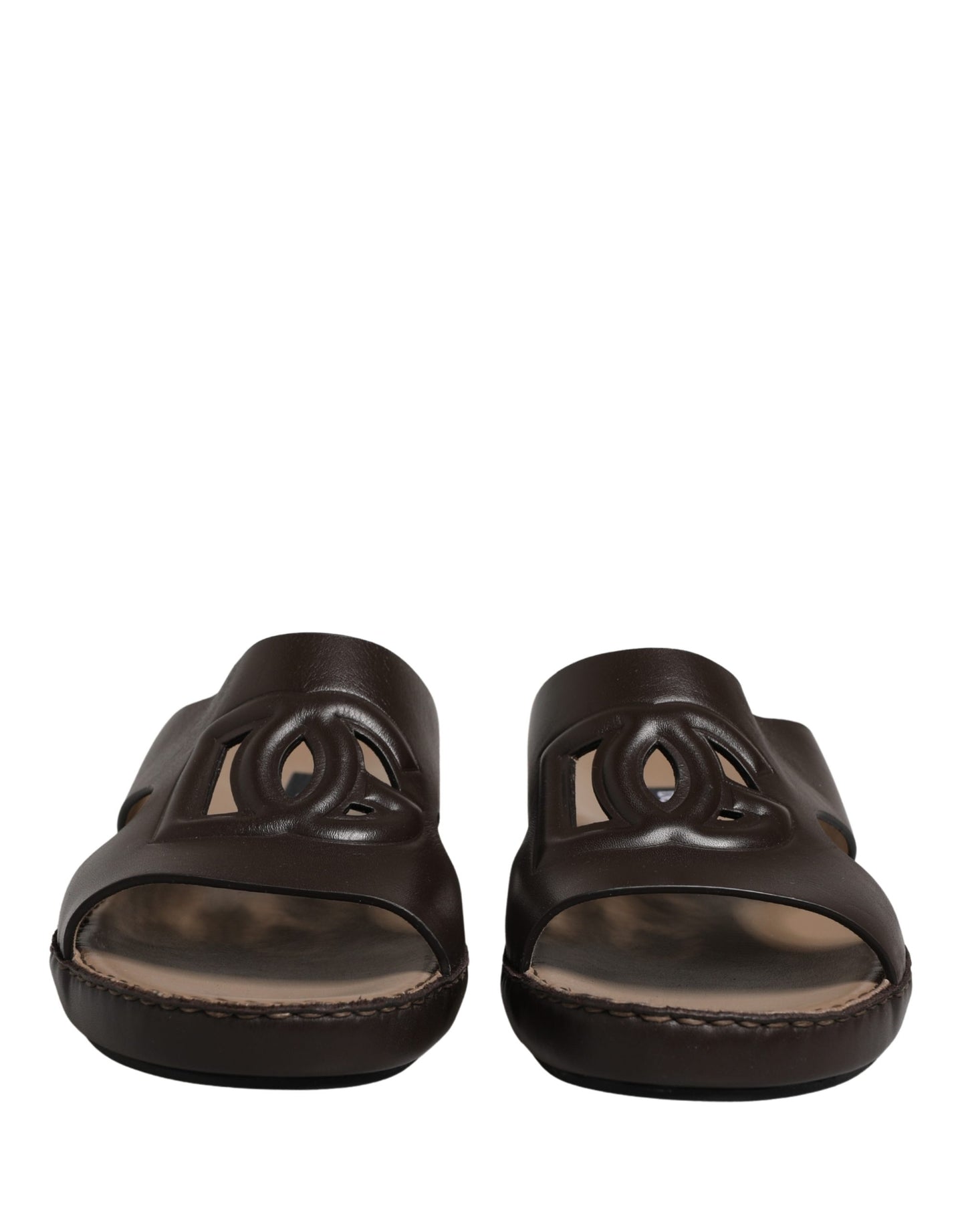 Dolce & Gabbana Brown Leather Cutout DG Logo Sandals Shoes