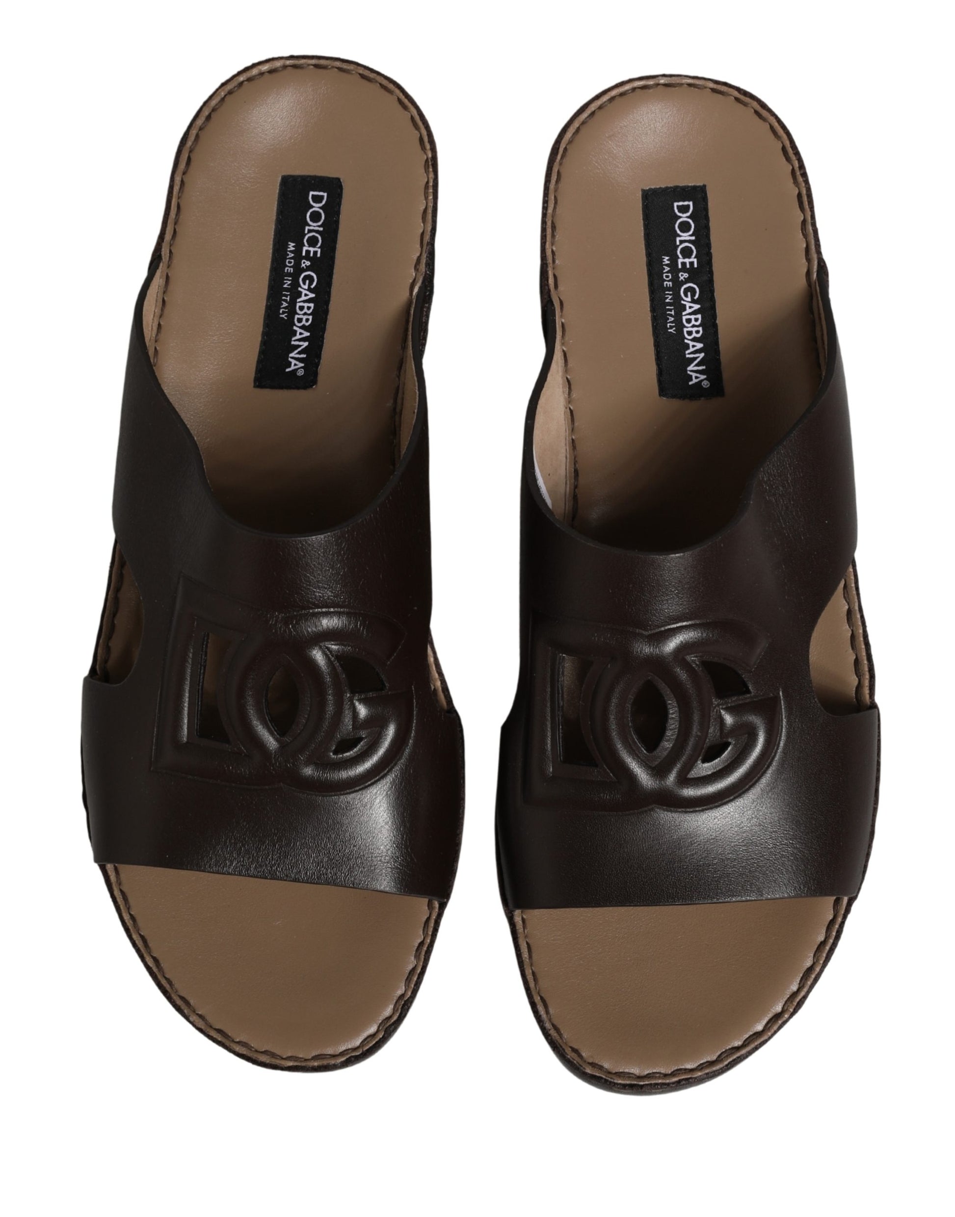 Dolce & Gabbana Brown Leather Cutout DG Logo Sandals Shoes